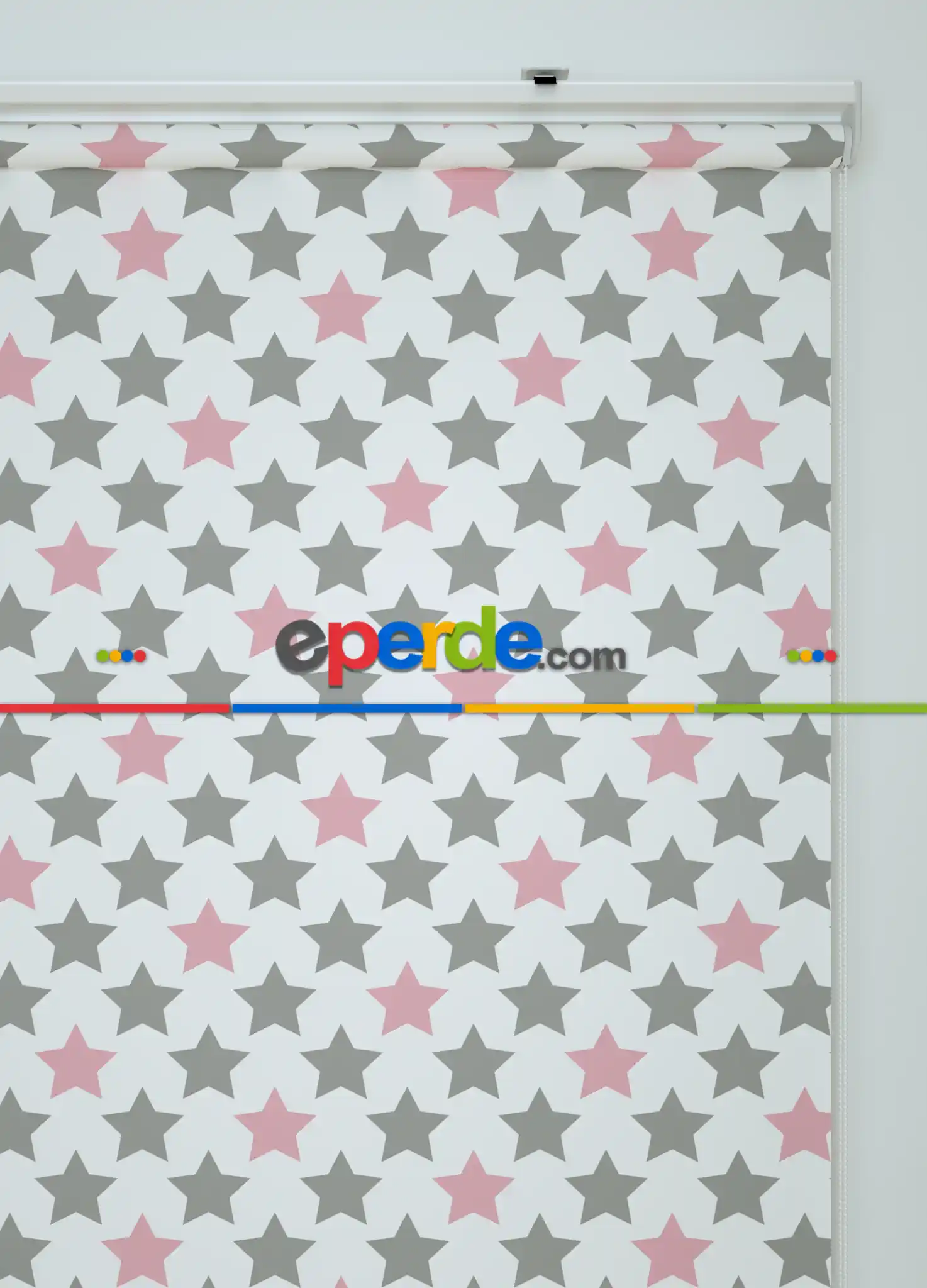 Gri Pembe Yıldız Desenli Baskılı Stor Perde