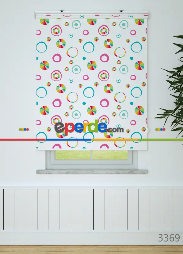 Renkli Yuvarlaklar Desenli Baskılı Stor Perde