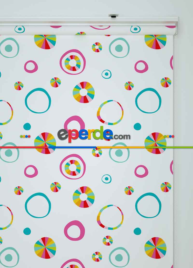 Renkli Yuvarlaklar Desenli Baskılı Stor Perde