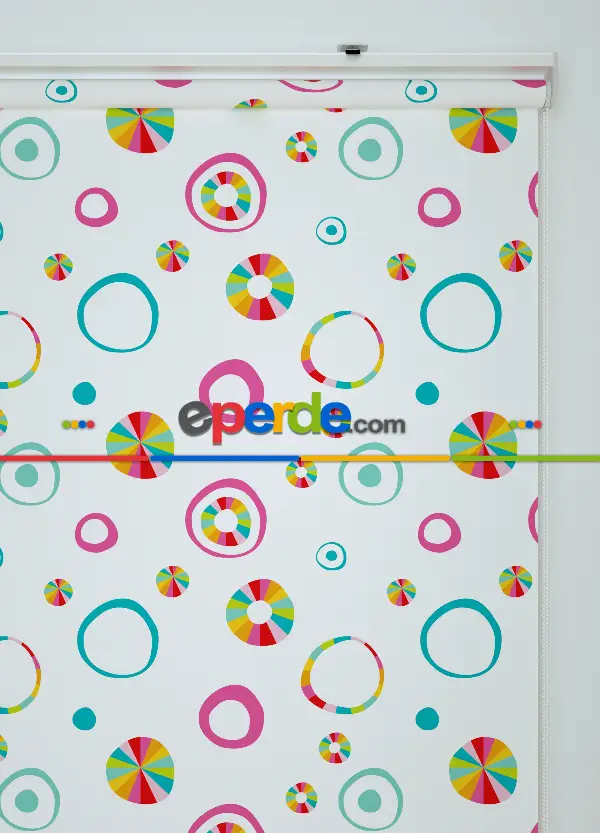 Renkli Yuvarlaklar Desenli Baskılı Stor Perde