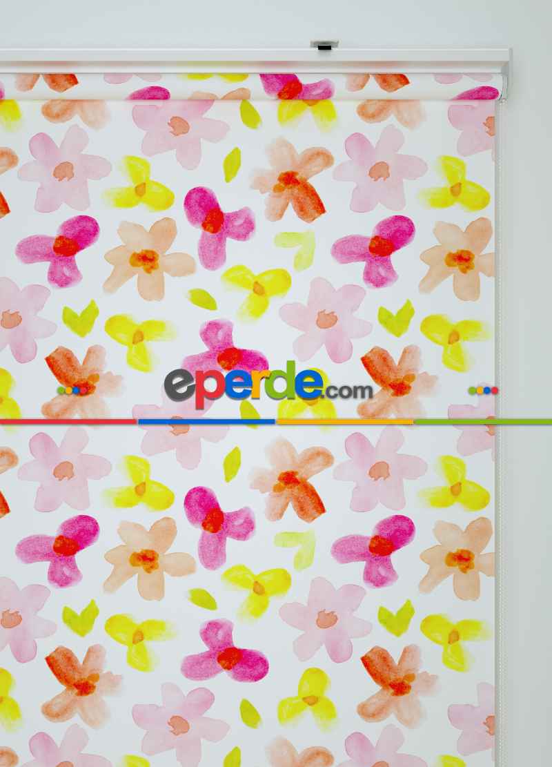 Çiçek Desenli Baskılı Stor Perde