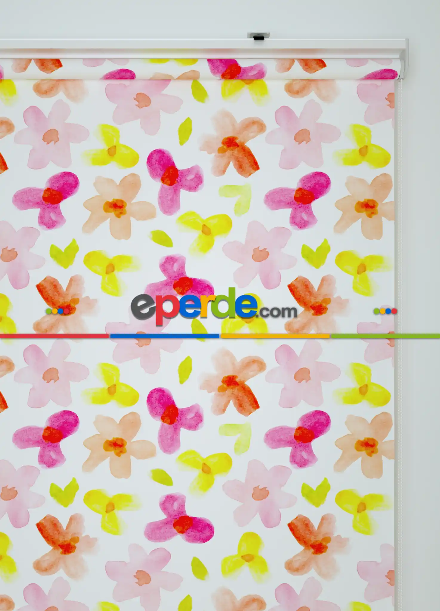 Pembe Çiçek Desenli Baskılı Stor Perde