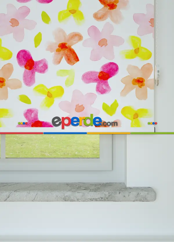 Çiçek Desenli Baskılı Stor Perde