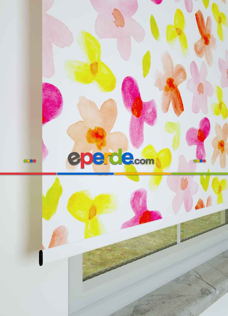 Çiçek Desenli Baskılı Stor Perde