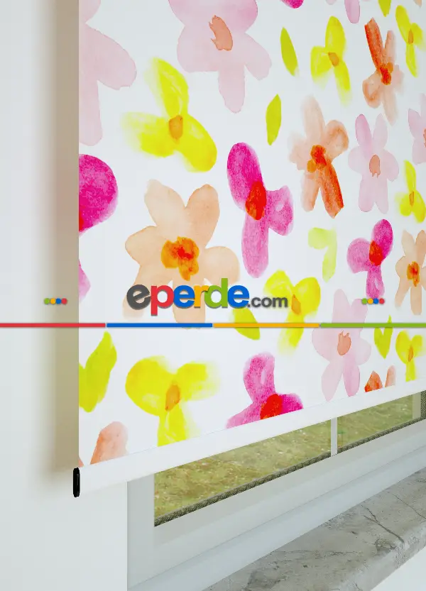 Çiçek Desenli Baskılı Stor Perde