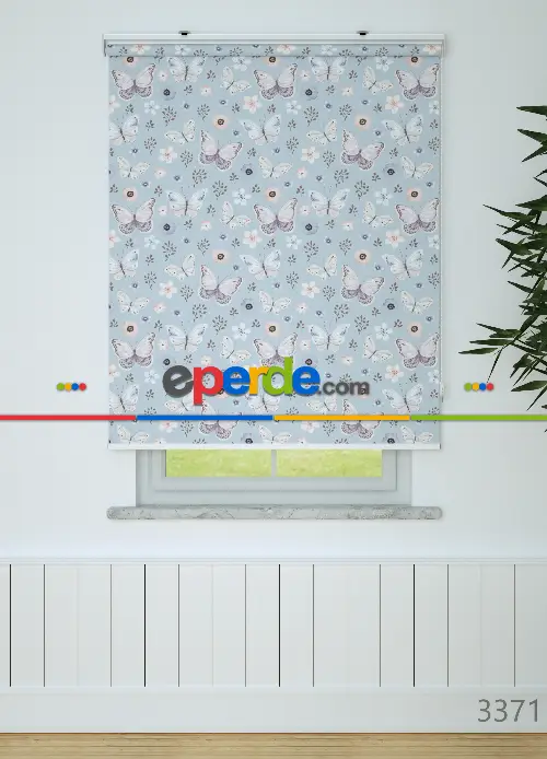 Soft Kelebek Desenli Baskılı Stor Perde