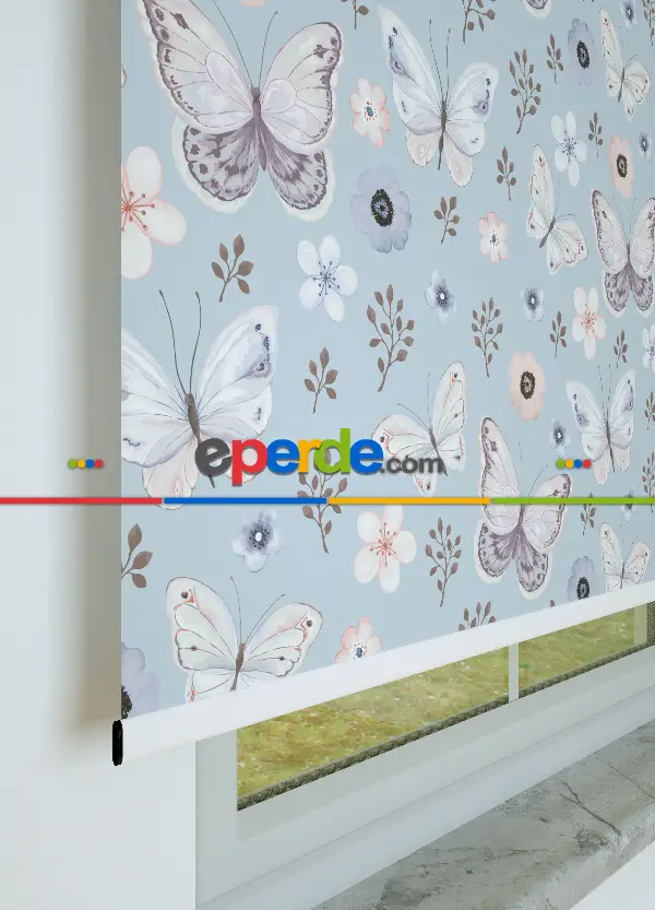 Soft Kelebek Desenli Baskılı Stor Perde