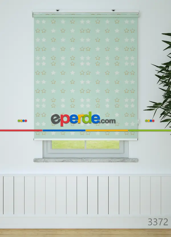 Mint Yeşili Yıldız Desenli Baskılı Stor Perde