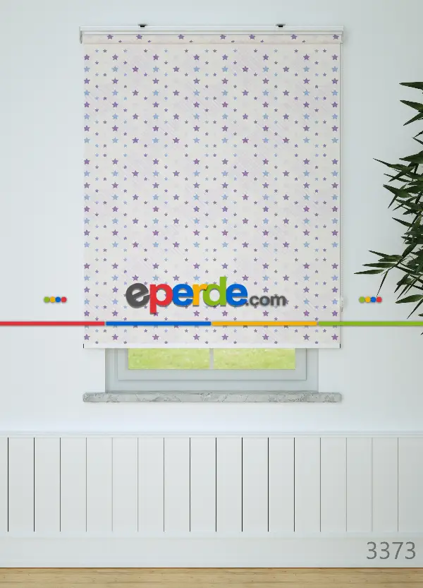 Mavi-mor Yıldız Desenli Baskılı Stor Perde