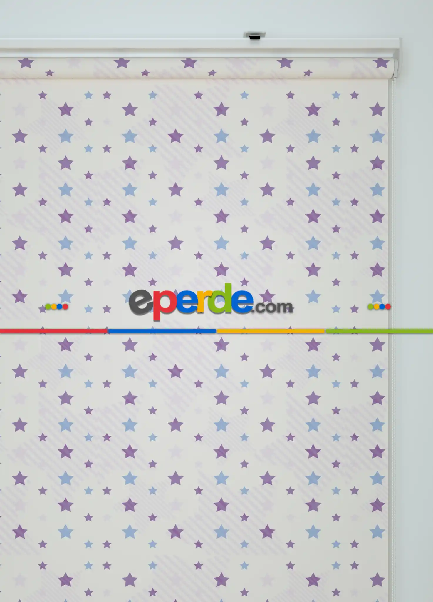 Mavi-mor Yıldız Desenli Baskılı Stor Perde