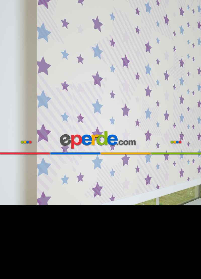 Mavi-mor Yıldız Desenli Baskılı Stor Perde