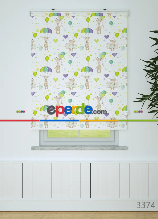 Sevimli Zürafa Desenli Baskılı Stor Perde