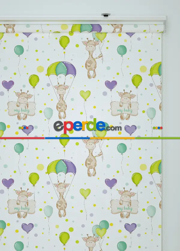 Sevimli Zürafa Desenli Baskılı Stor Perde