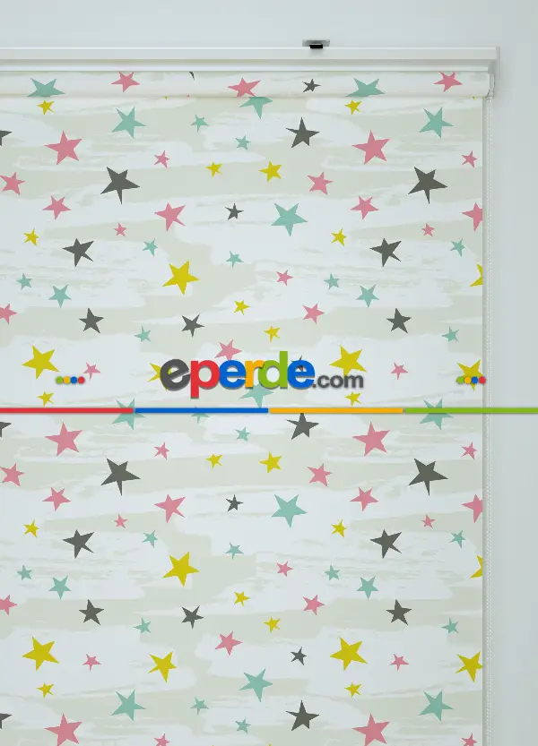 Renkli Yıldız Desenli Baskılı Stor Perde
