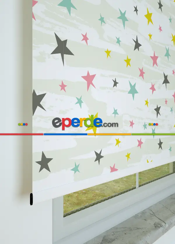 Renkli Yıldız Desenli Baskılı Stor Perde