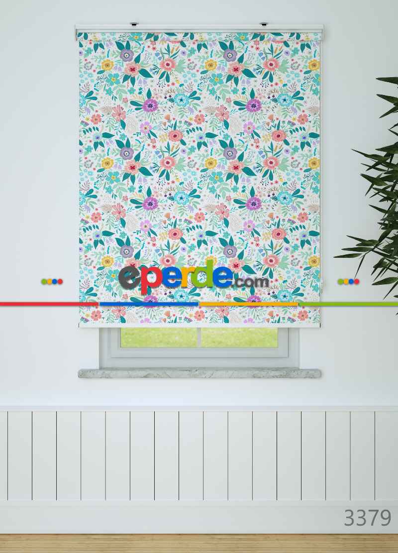 Çiçek Desenli Baskılı Stor Perde