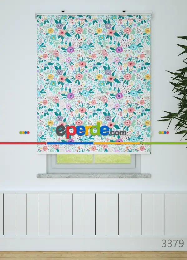 Çiçek Desenli Baskılı Stor Perde