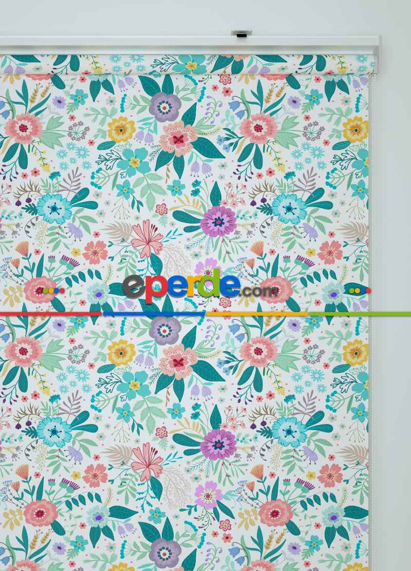 Çiçek Desenli Baskılı Stor Perde