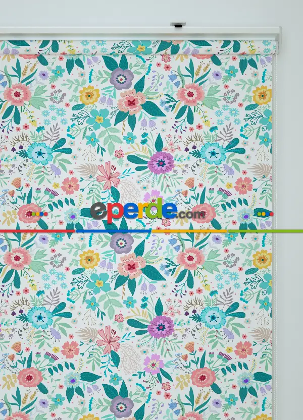 Çiçek Desenli Baskılı Stor Perde