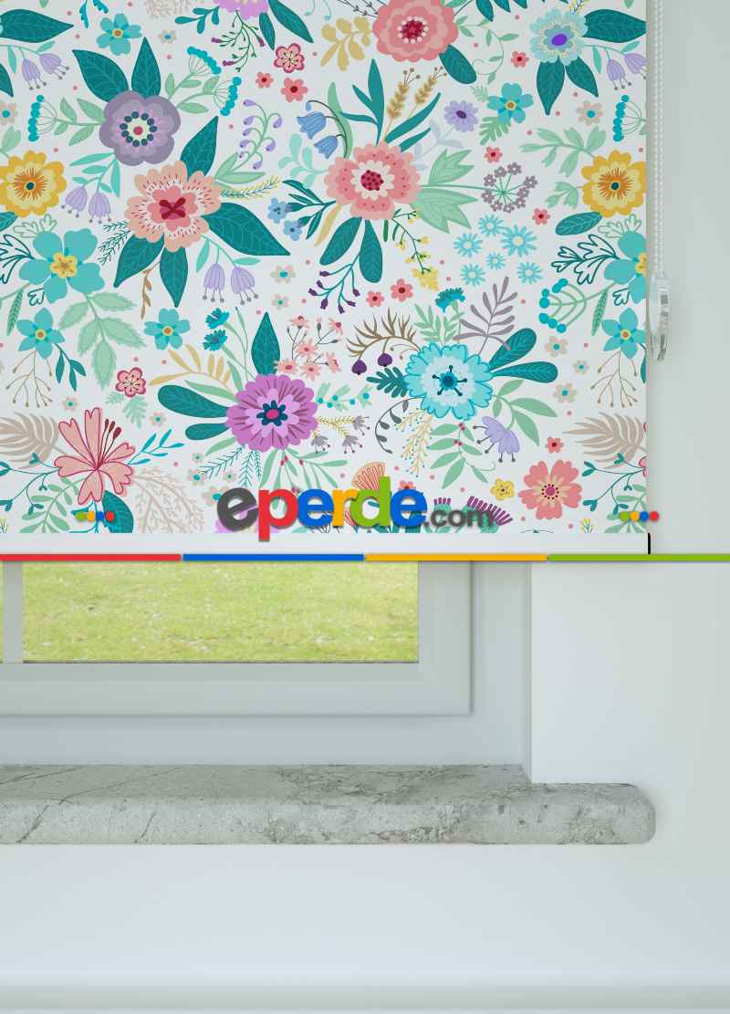 Çiçek Desenli Baskılı Stor Perde