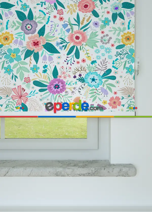 Çiçek Desenli Baskılı Stor Perde