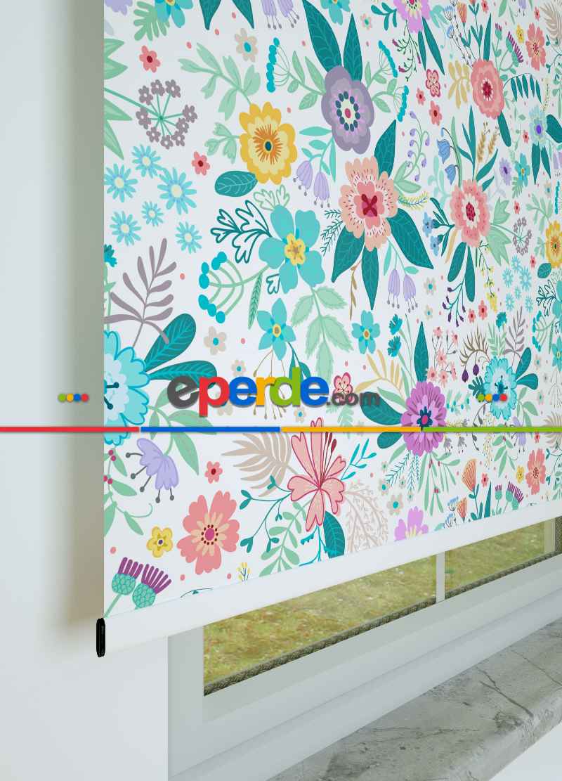 Çiçek Desenli Baskılı Stor Perde