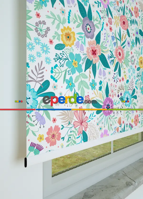 Çiçek Desenli Baskılı Stor Perde