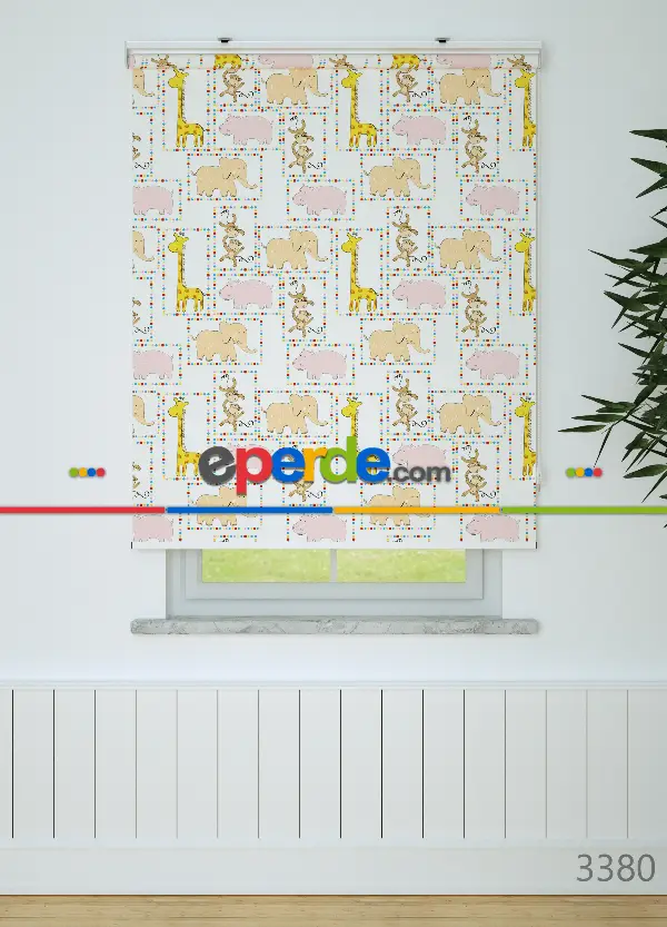 Sevimli Hayvan Desenli Baskılı Stor Perde