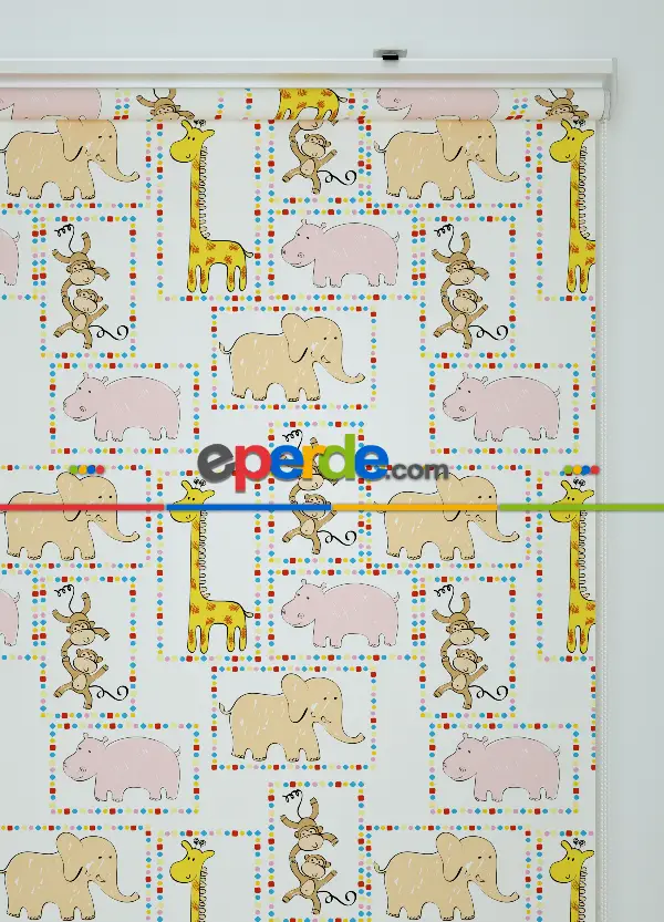 Sevimli Hayvan Desenli Baskılı Stor Perde