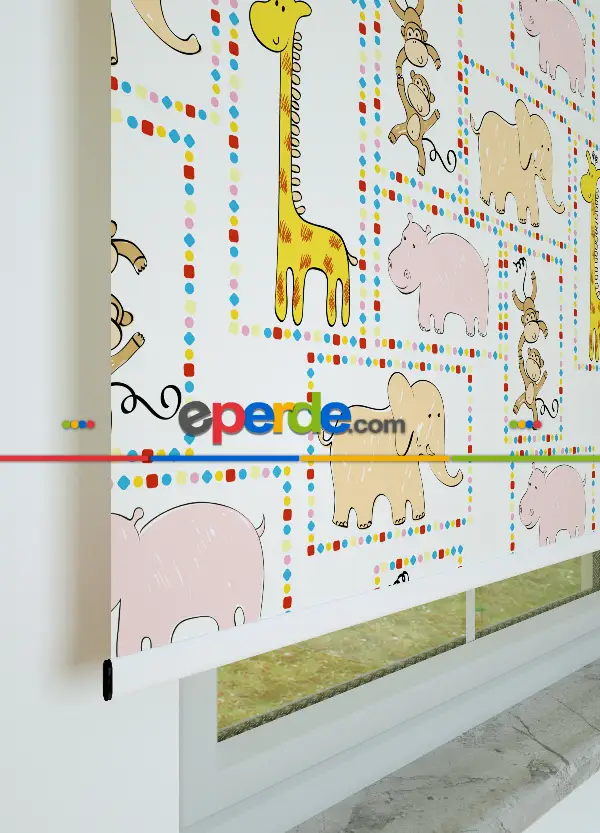 Sevimli Hayvan Desenli Baskılı Stor Perde