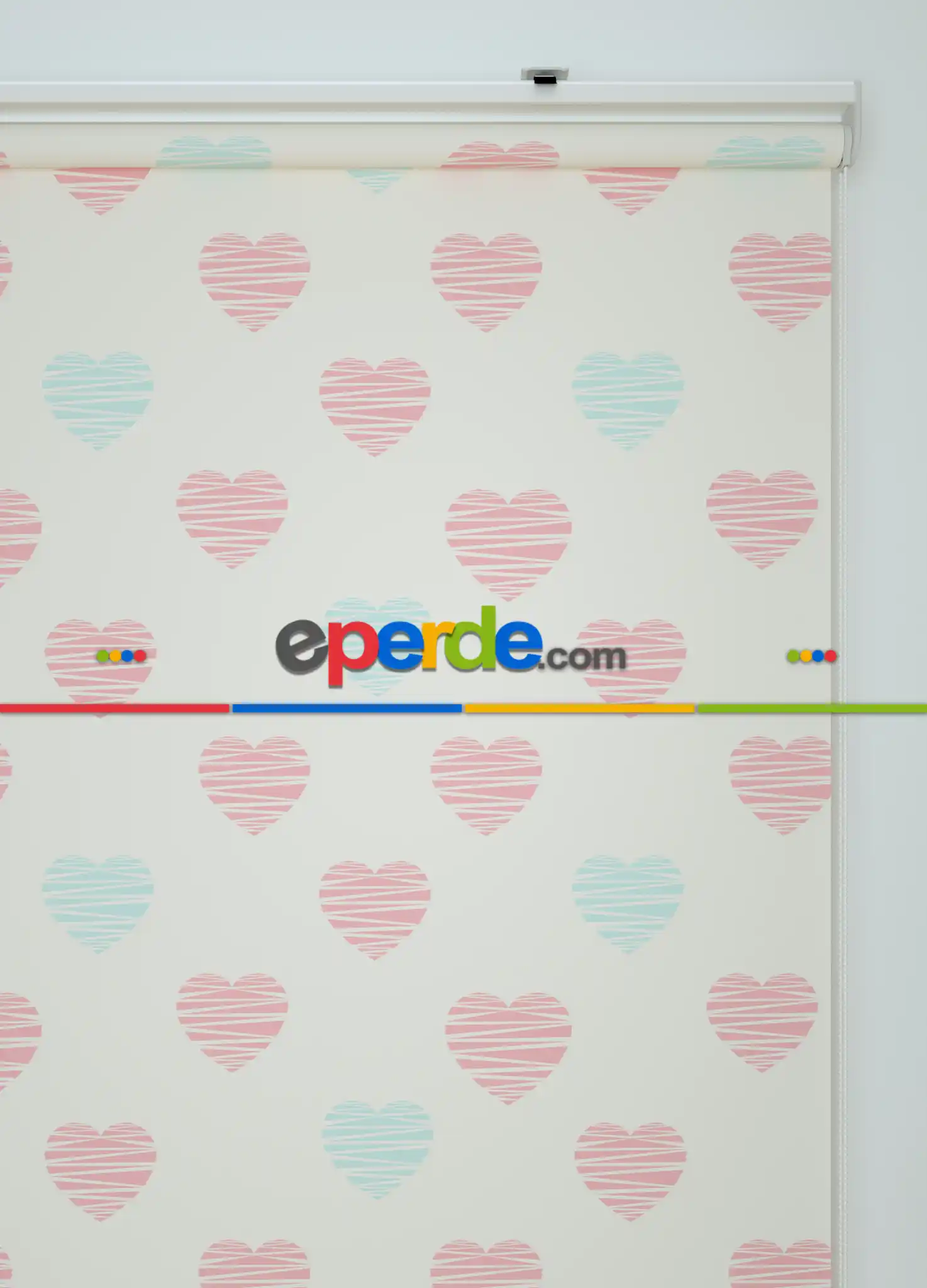 Pembe-mavi Kalp Desenli Baskılı Stor Perde