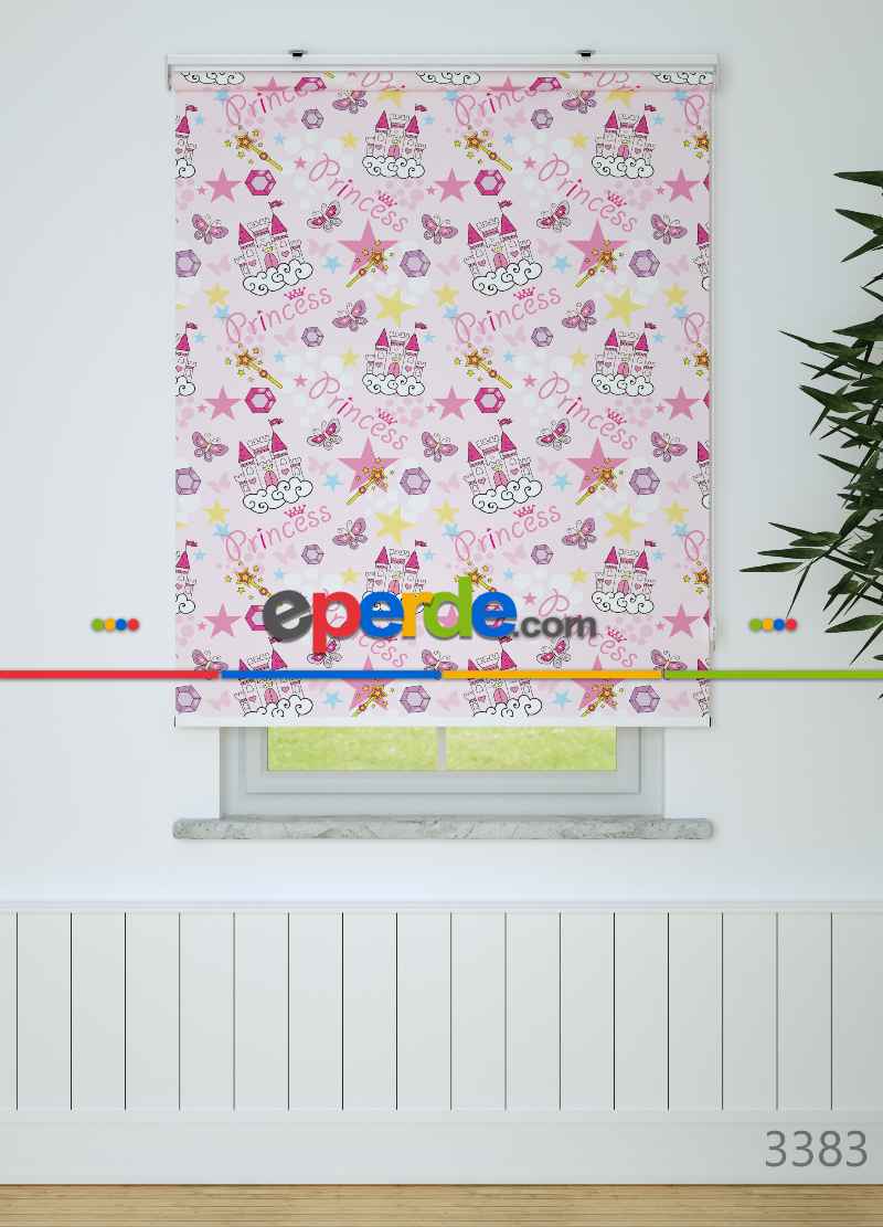 Pembe Prenses Desenli Baskılı Stor Perde
