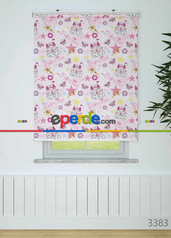 Pembe Prenses Desenli Baskılı Stor Perde