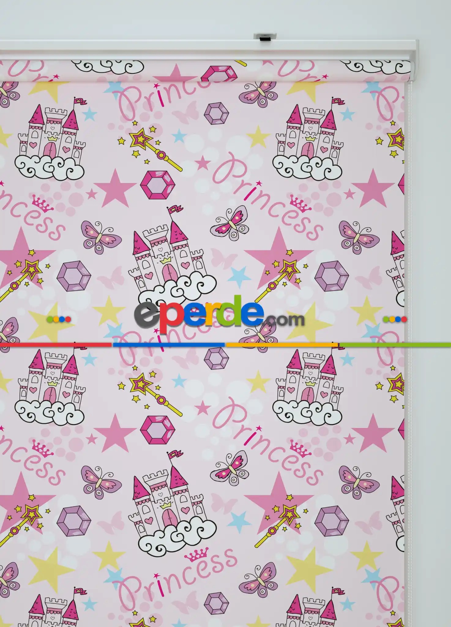 Pembe Prenses Desenli Baskılı Stor Perde