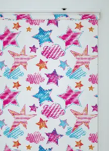 Pembe Yıldız Ve Bulut Desenli Baskılı Stor Perde