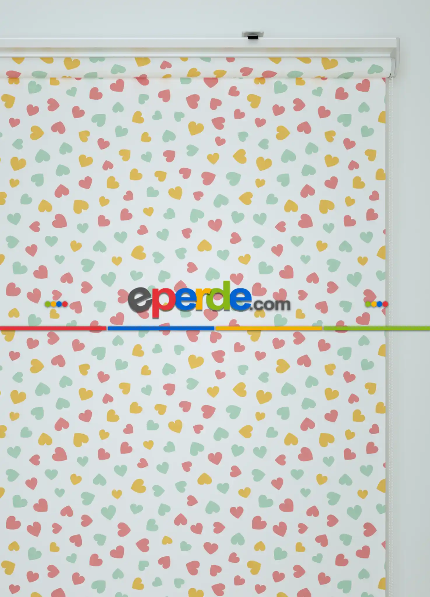 Renkli Kalpler Desenli Baskılı Stor Perde