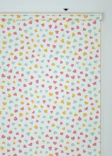 Renkli Kalpler Desenli Baskılı Stor Perde