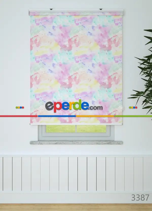 Suluboya Desenli Baskılı Stor Perde