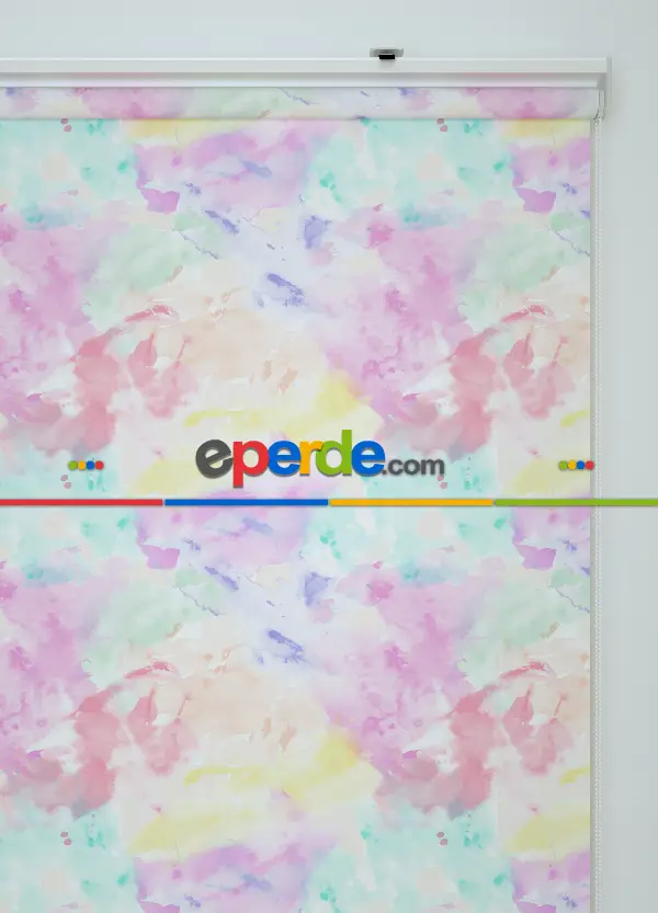 Suluboya Desenli Baskılı Stor Perde