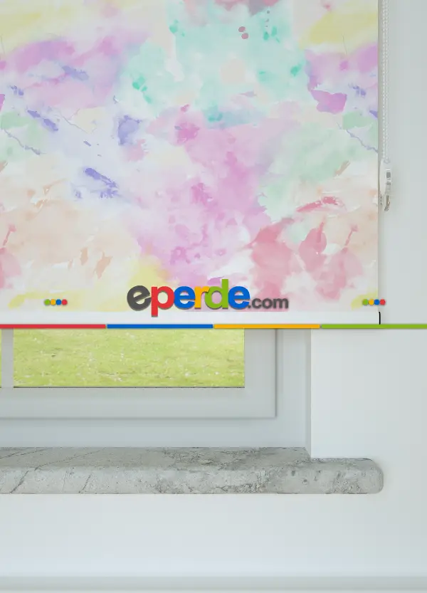 Suluboya Desenli Baskılı Stor Perde