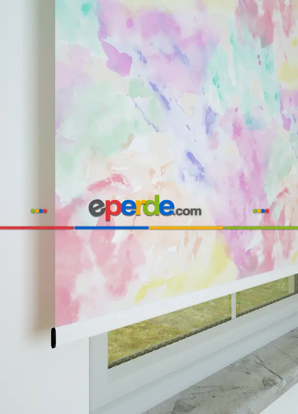 Suluboya Desenli Baskılı Stor Perde