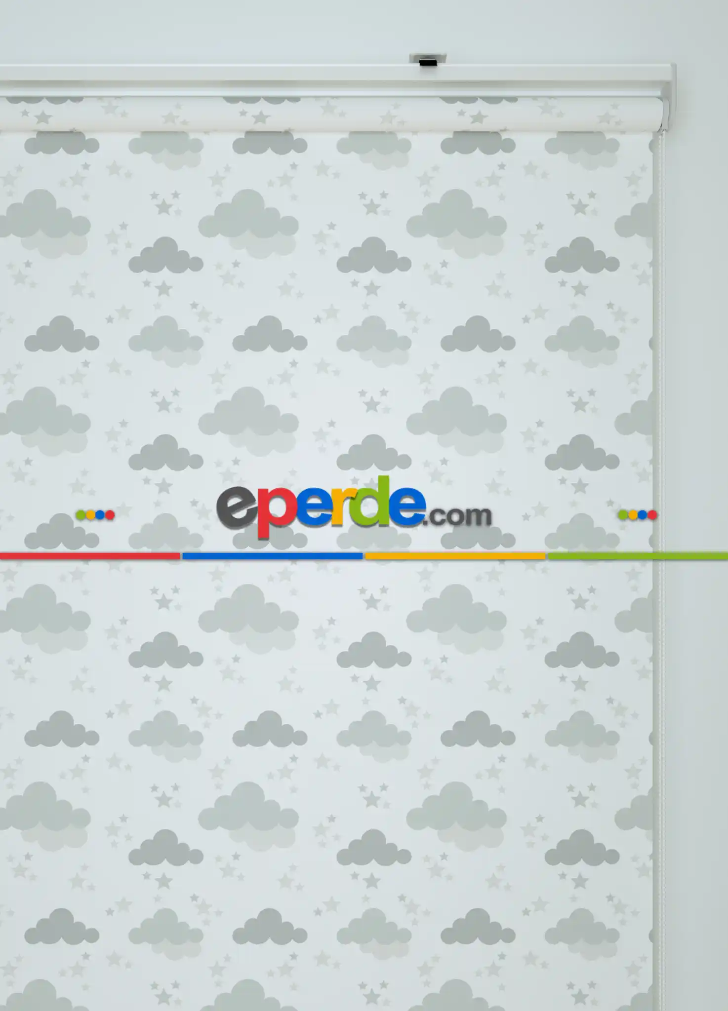 Gri Bulut Desenli Baskılı Stor Perde