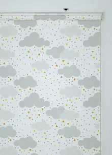 Gri Bulut Ve Yıldız Desenli Baskılı Stor Perde