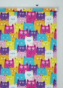 Renkli Kedi Desenli Baskılı Stor Perde