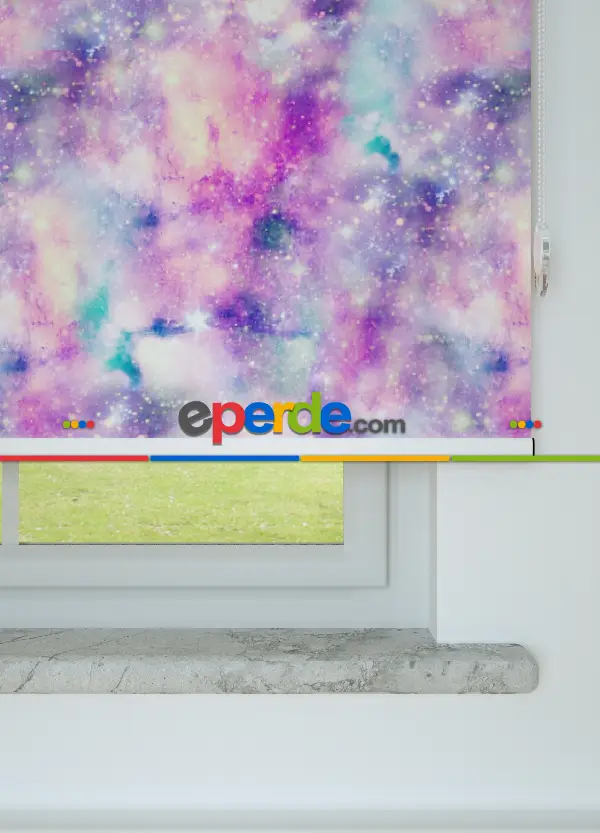 Galaksi Desenli Baskılı Stor Perde