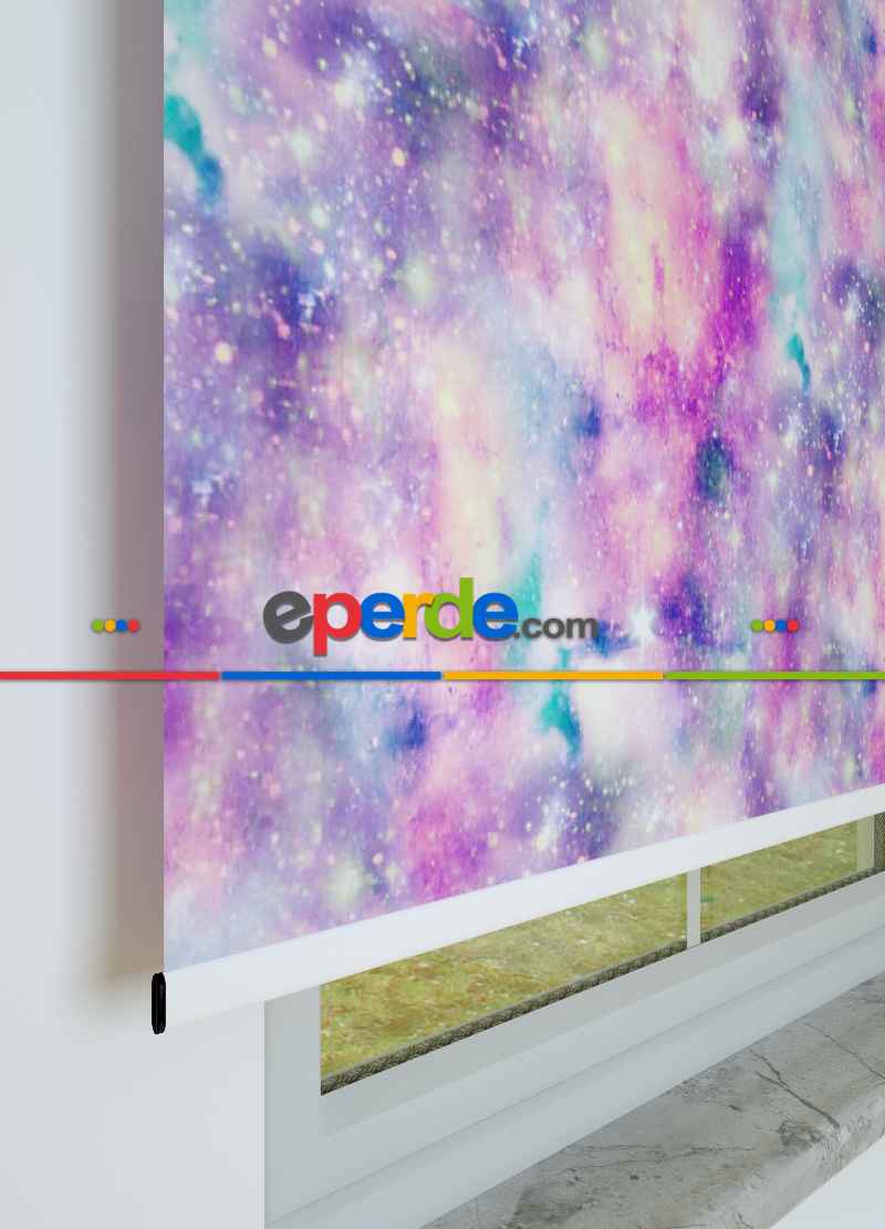 Galaksi Desenli Baskılı Stor Perde