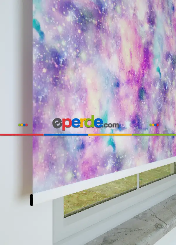 Galaksi Desenli Baskılı Stor Perde