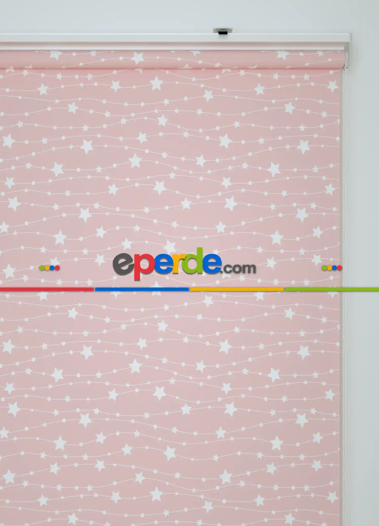 Ekru Yıldız Desenli Baskılı Pembe Stor Perde