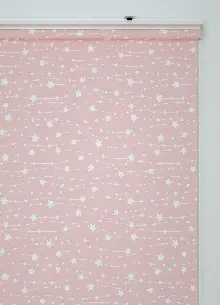 Ekru Yıldız Desenli Baskılı Pembe Stor Perde