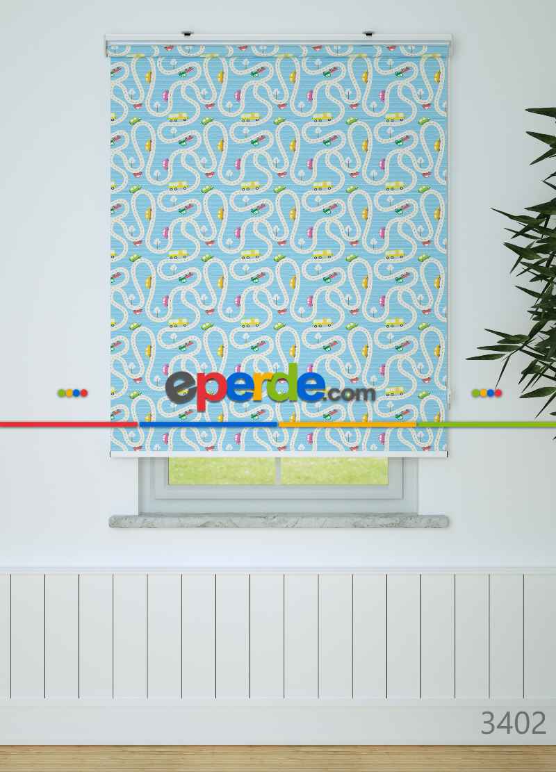 Araba Desenli Baskılı Stor Perde